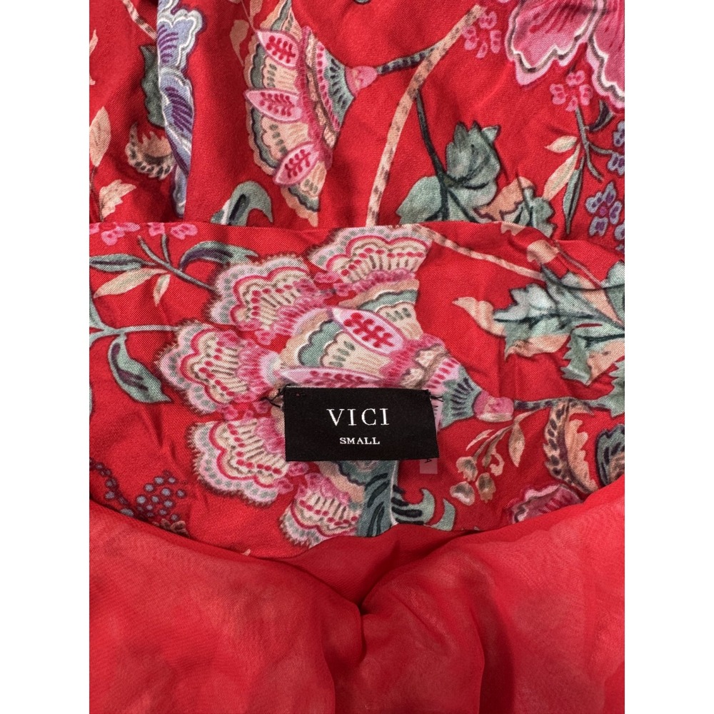 Vici‎ Women's Red Floral Tropical Tie-Back Maxi Dress Sz S - Picture 6 of 6